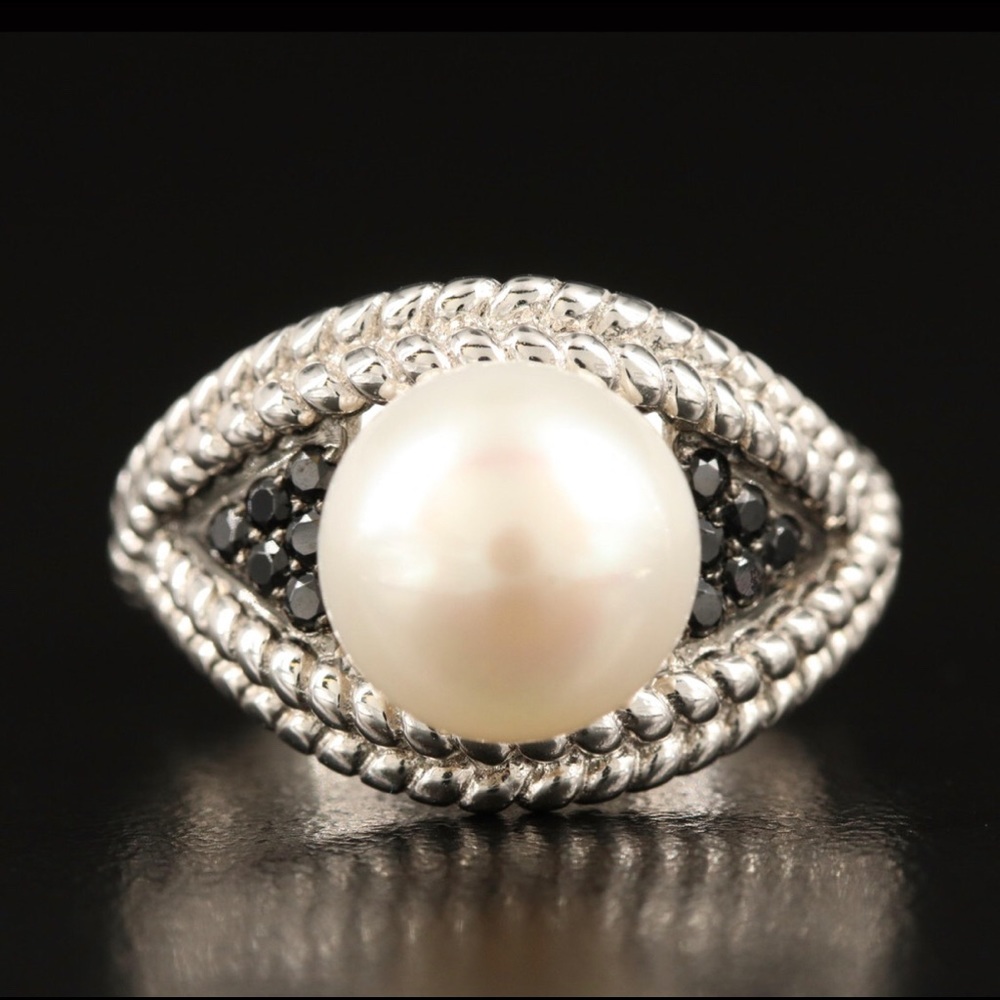 New Cultured Pearl Spinel Ring, Size 7.25